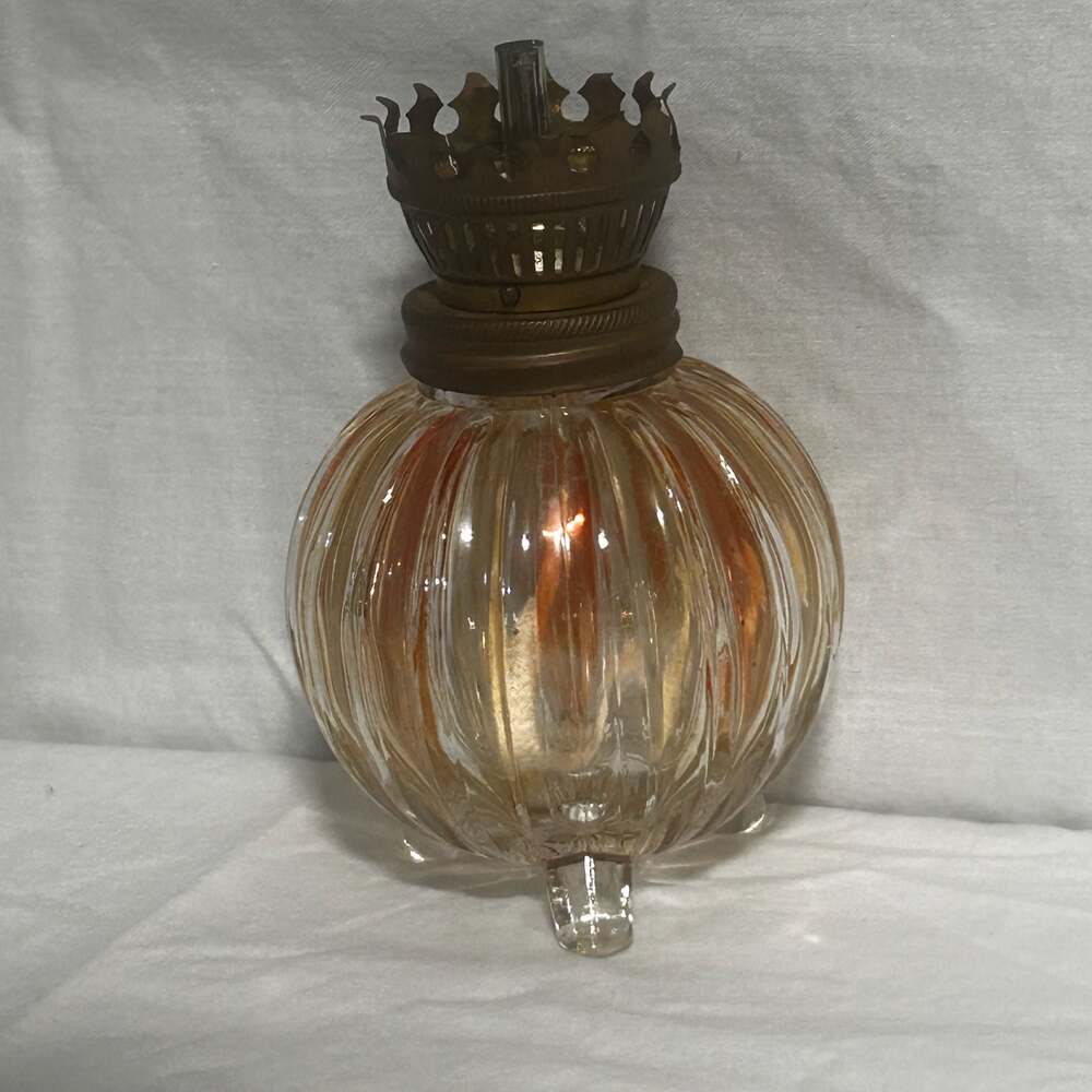Vintage Kelvin's Japan Red Flash Ribbed Glass Three-Footed Miniature Oil Lamp